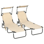 2 Piece Folding Sun Loungers With Adjustable Backrest | Brown