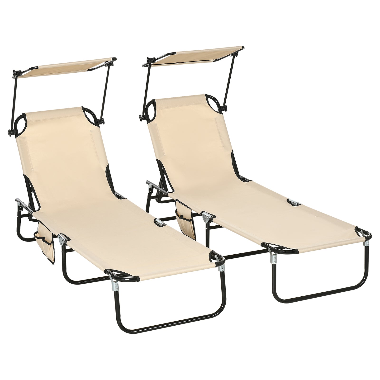 2 Piece Folding Sun Loungers With Adjustable Backrest | Brown