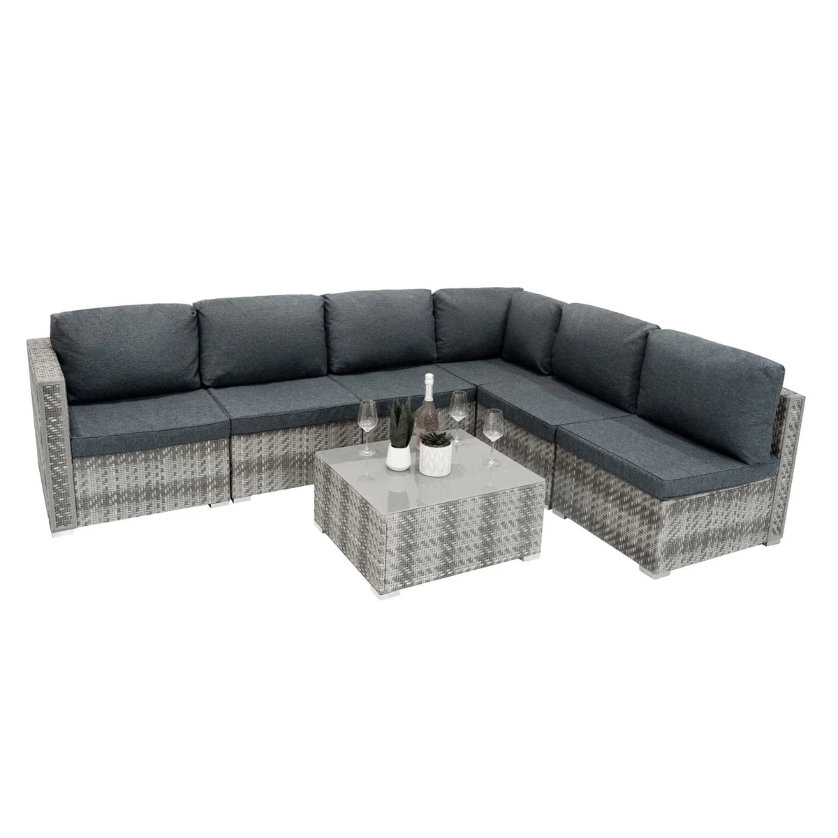 Rattan Modular 7 Piece Furniture Set - Grey | Grey