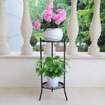 2-tier Black Vintage Metal Plant Stand Vertical Plant Display Rack With Decorative Trays 50cm Tall
