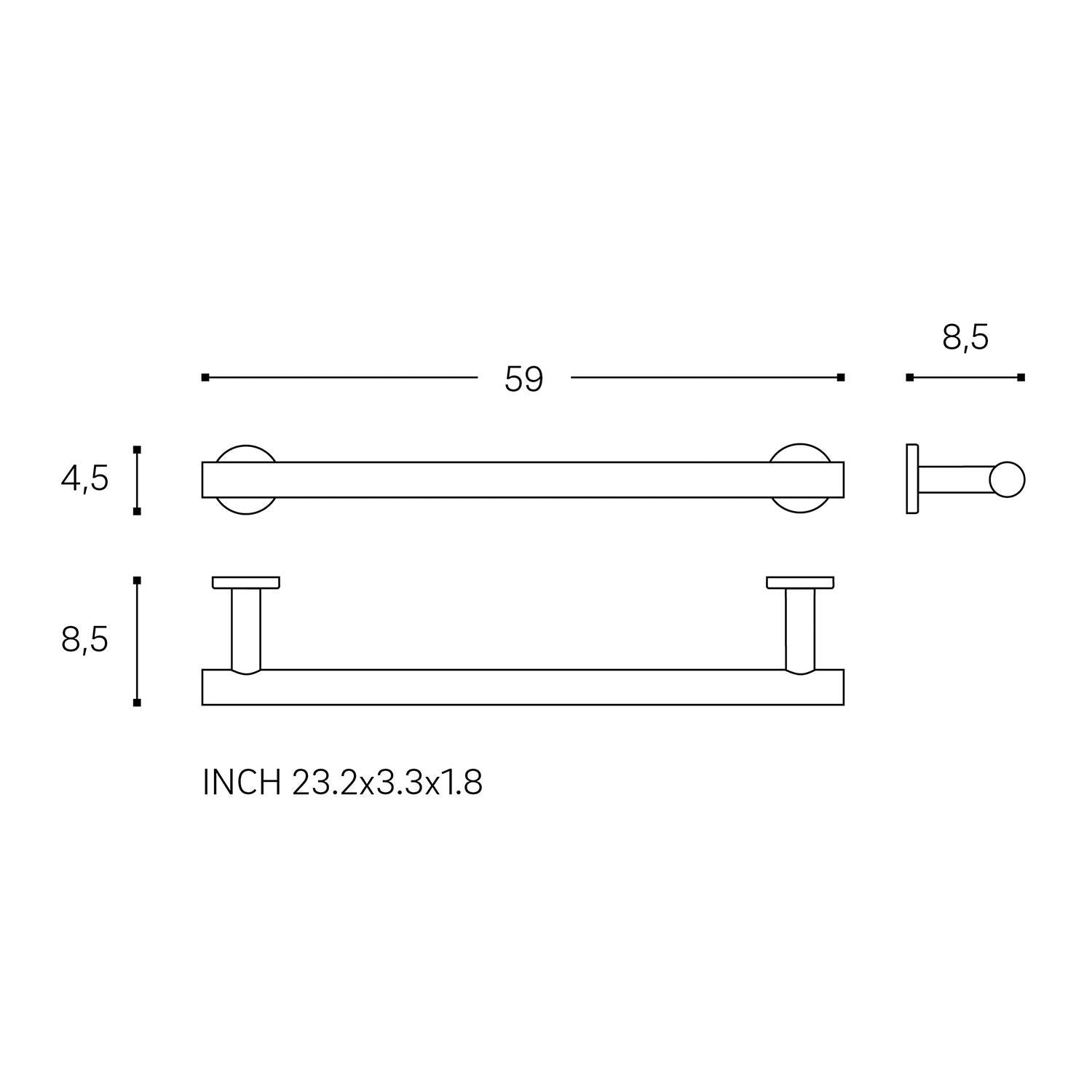 Towel Rail 59cm, Silver, Anti-corrosion, Architect S+ Collection
