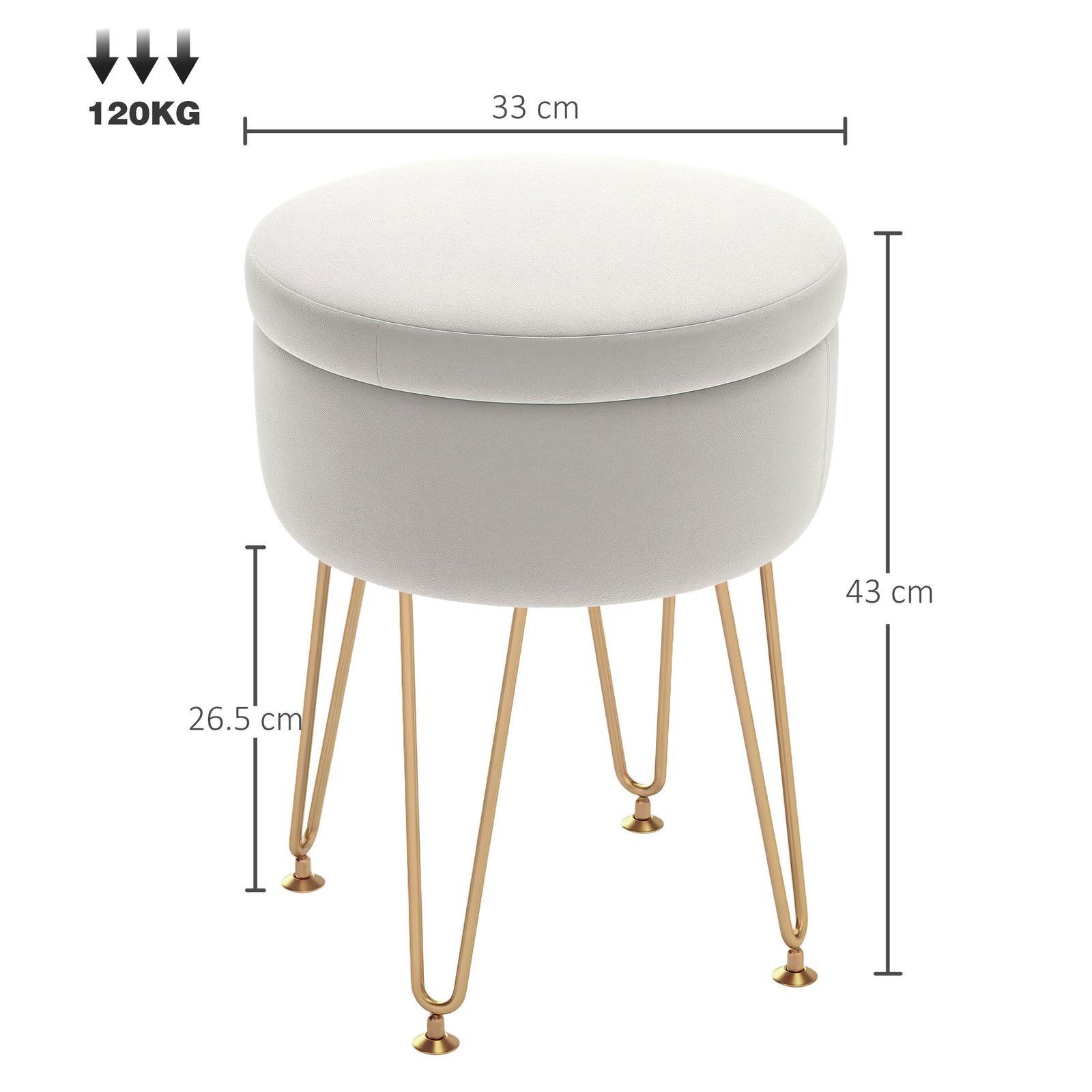 5l Velvet Footstool With Removable Lid For Bedroom | One Size | White