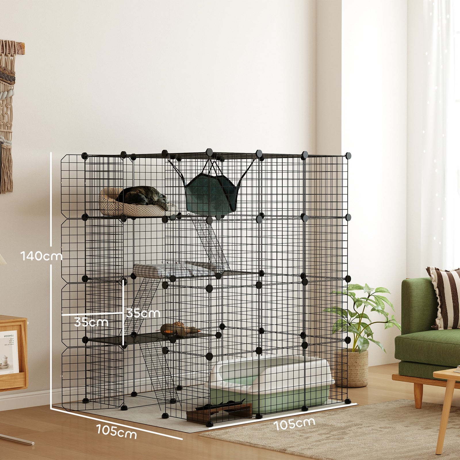 Diy Cat Cage Indoor, 4-tier Cat Enclosure W/ Hammock, Ramps, Doors, For 1-3 Cats