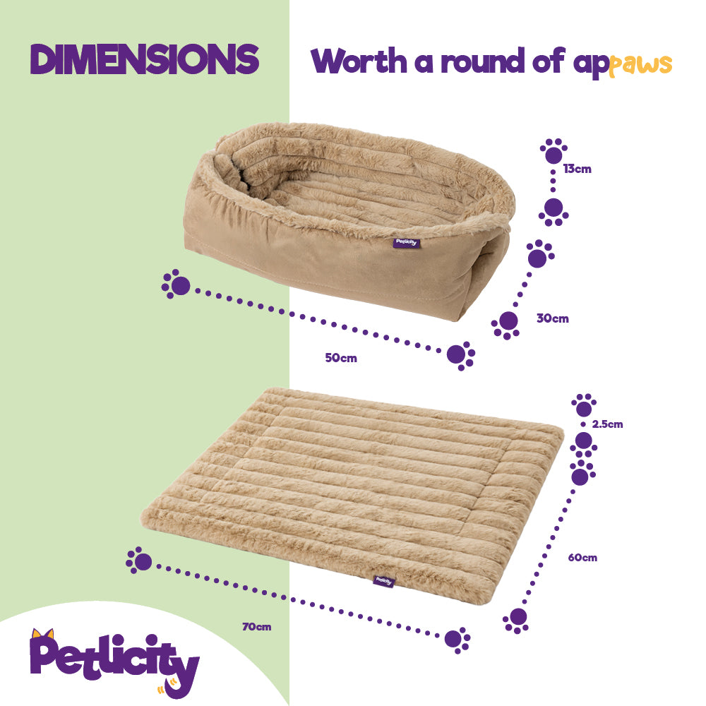 Petlicity 3 In 1 Self Heating Pet Bed Mat With Striped Faux Fur