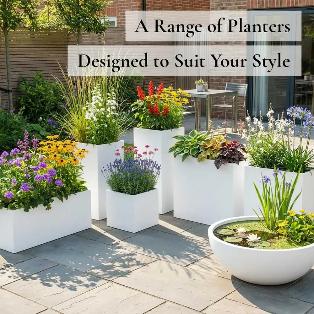 Long Zinc Galvanised Tall Trough Planter | 100cm x 35cm x 80cm | White