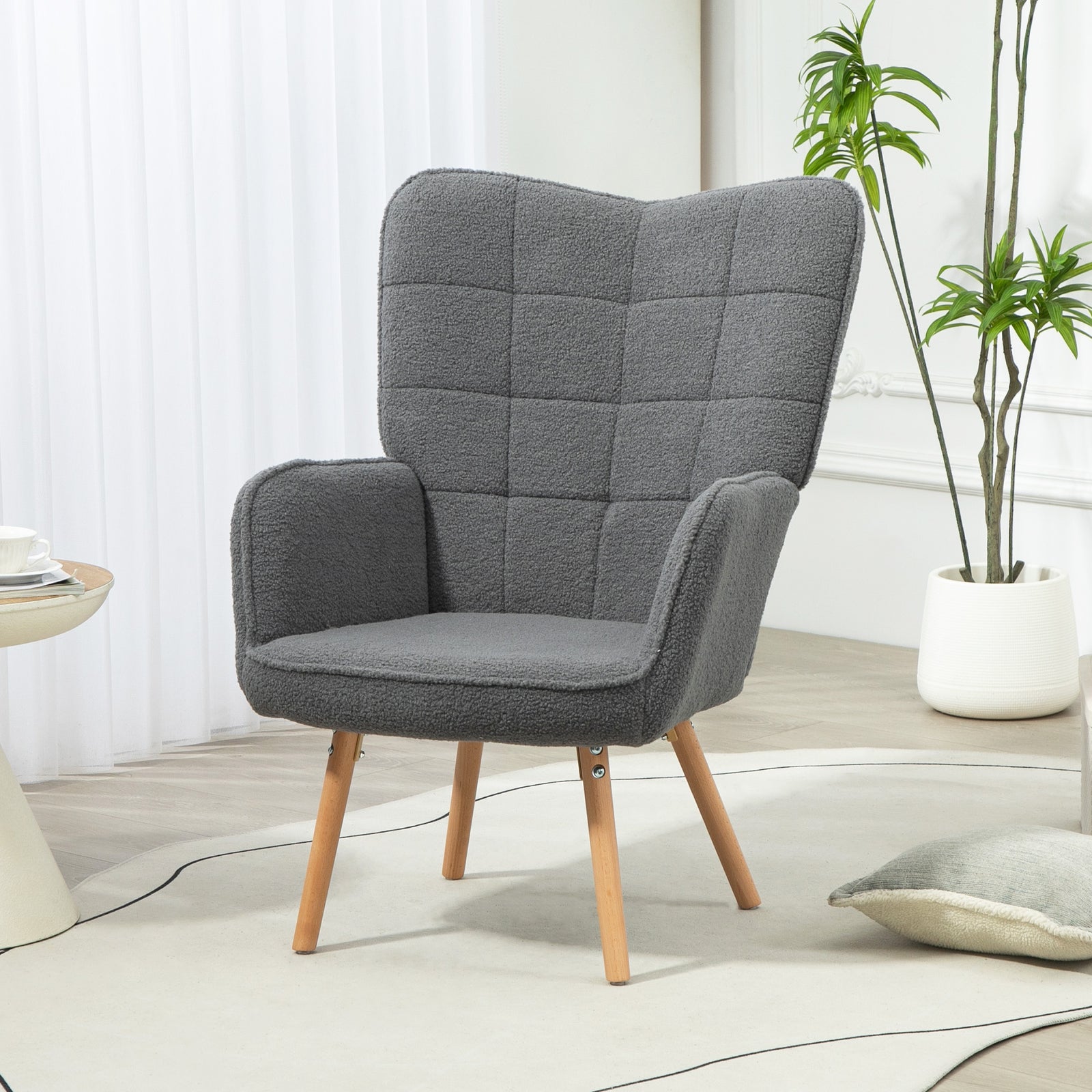 Upholstered Tufted Wingback Armchair With Seat Padding | One Size | Dark Grey