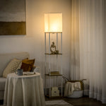 Modern Floor Lamp With Shelves And Fabric Lampshade
