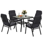 5-piece Outdoor Set, Square Table & 4 Armchairs, Black
