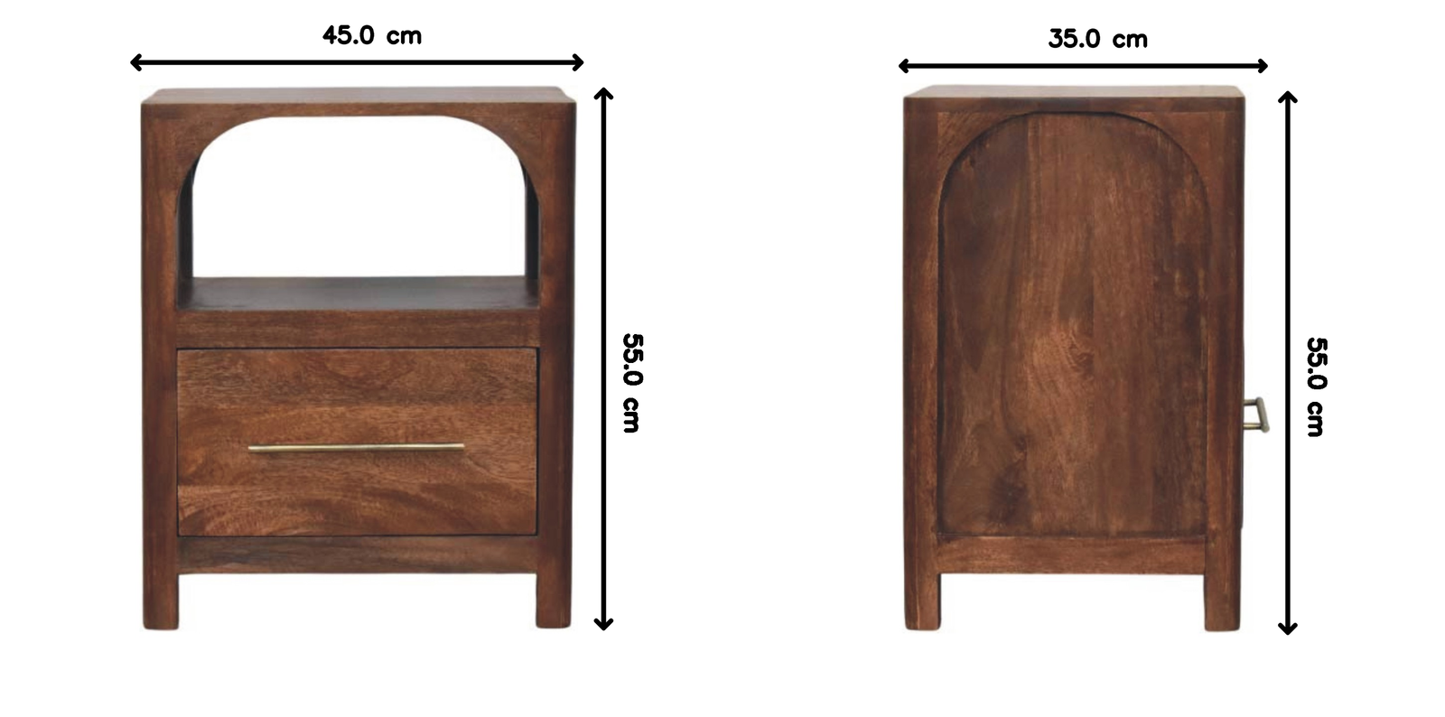 Arc-line Bedside Table, 1 Drawer, 1 Open Shelf, brown