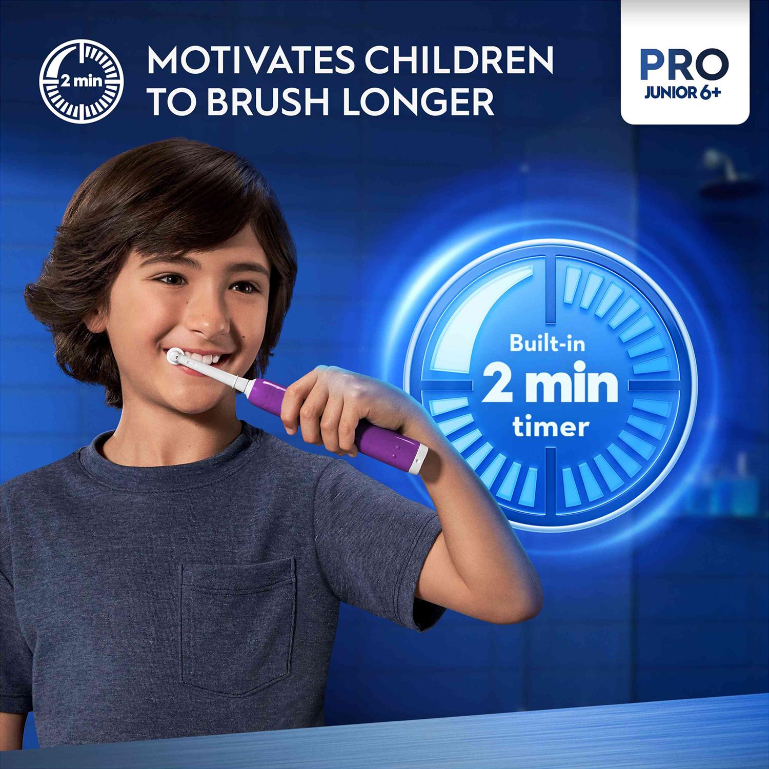 Pro Junior Electric Rechargeable Toothbrush For Kids Aged 6+, Purple