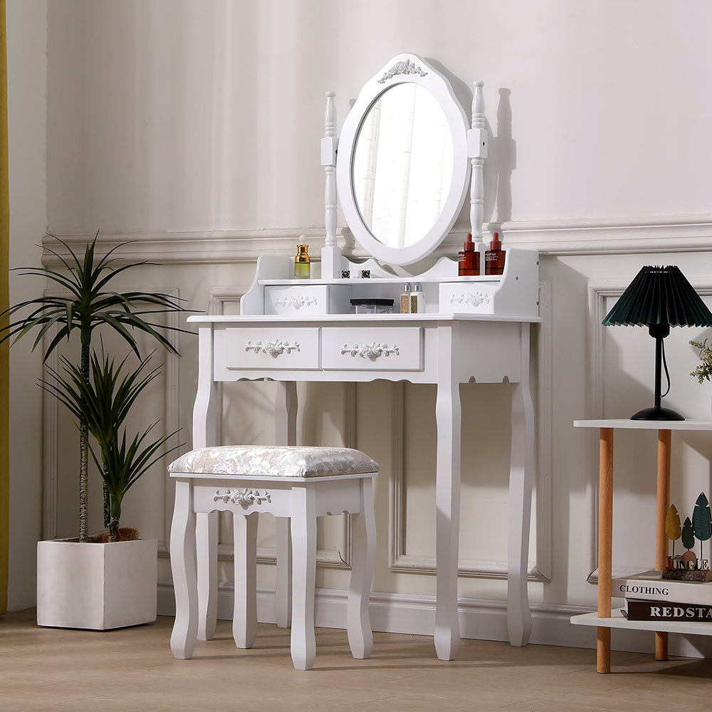 4 Drawers Dressing Table With Mirror & Stool Set