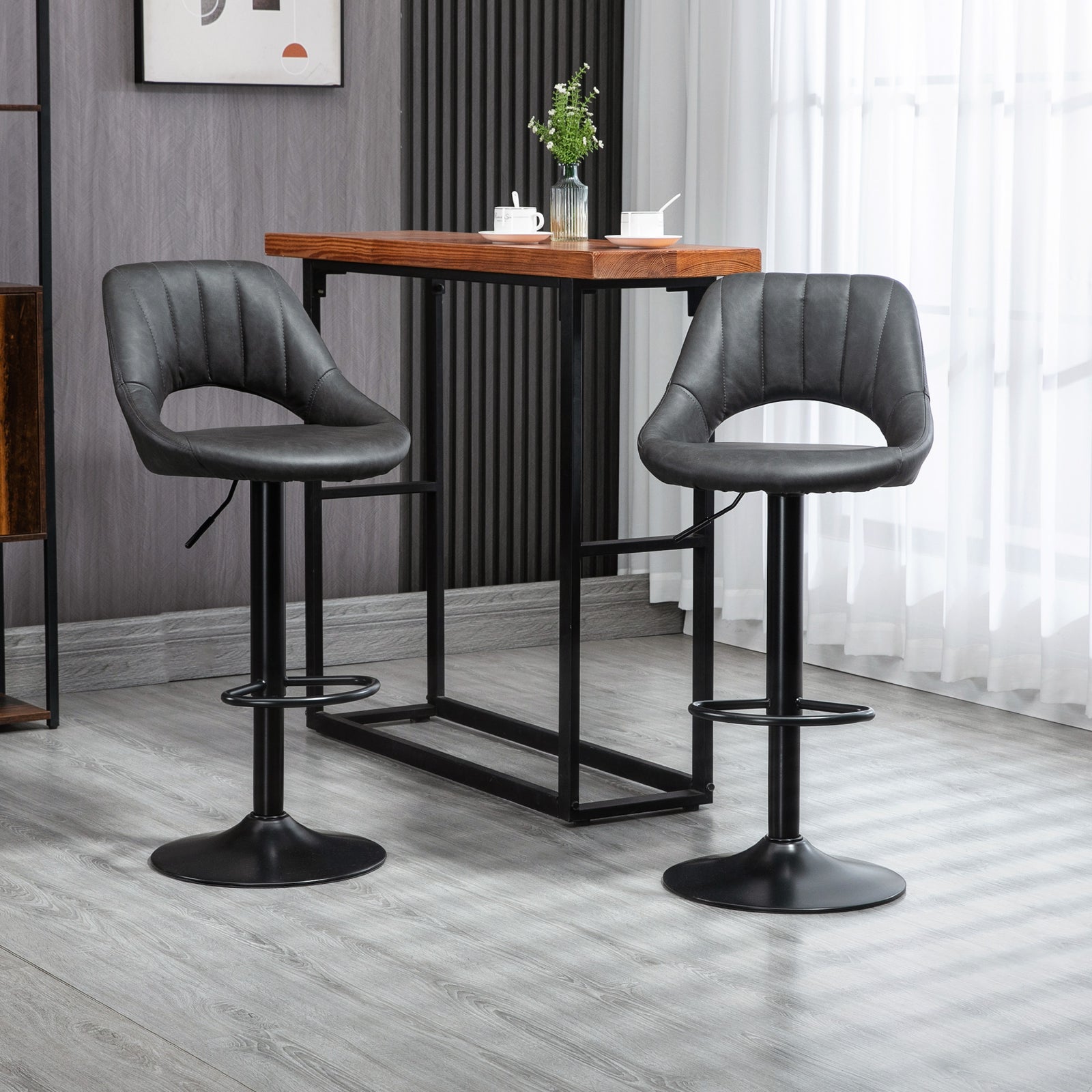 Barstools Set Of 2 Swivel Pu Leather