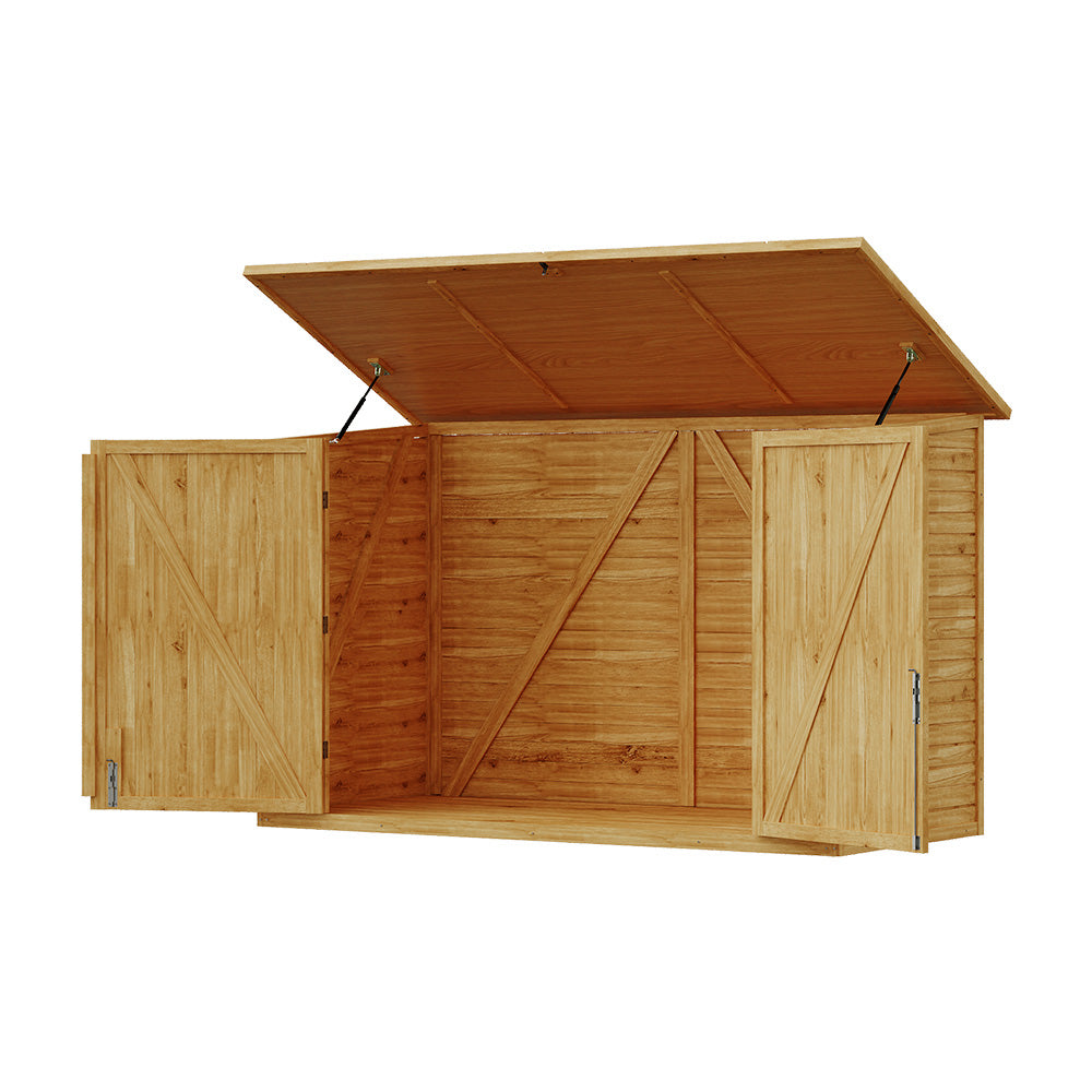 Outdoor Fir Wood Bicycle & Garden Shed – Sloped Asphalt Roof, Lockable Door, Natural Wood, Floor Included | Large | Natural