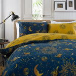 Sun, Moon And Stars Cotton Rich 200 Thread Count Reversible Duvet Cover Set | Double | Navy Blue