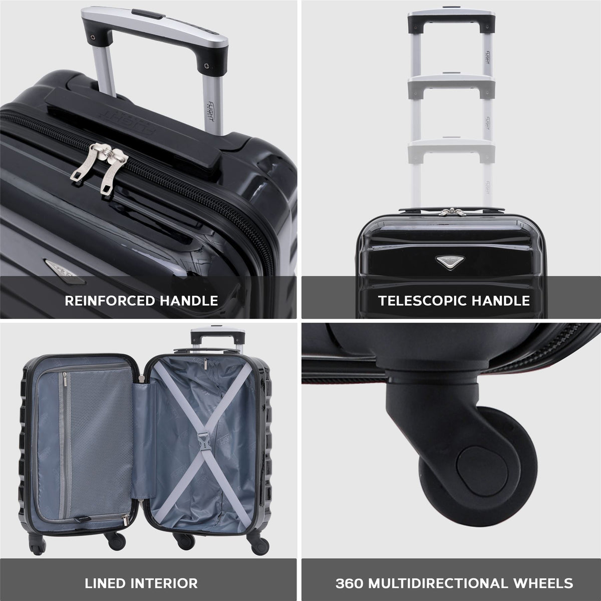 Set Of 3 Hard Shell Suitcase Cabin & Check In Cases With Tsa Lock - Overhead Cabin With Medium & Large Check-in Bag | Set of 3 | Black Gloss