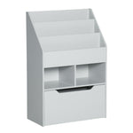 Kids Bookshelf, Toy Box W/ Storage Drawer, Wheels, For Bedroom | Grey