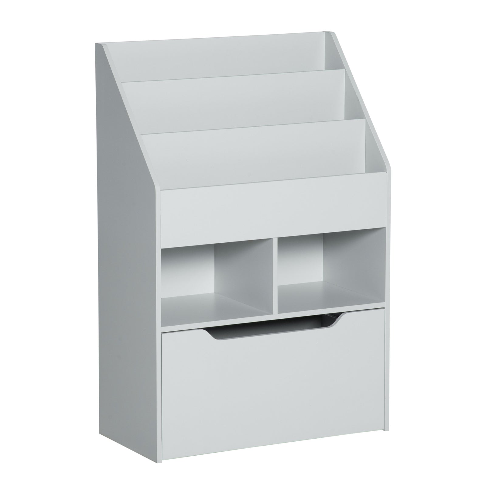 Kids Bookshelf, Toy Box W/ Storage Drawer, Wheels, For Bedroom | Grey