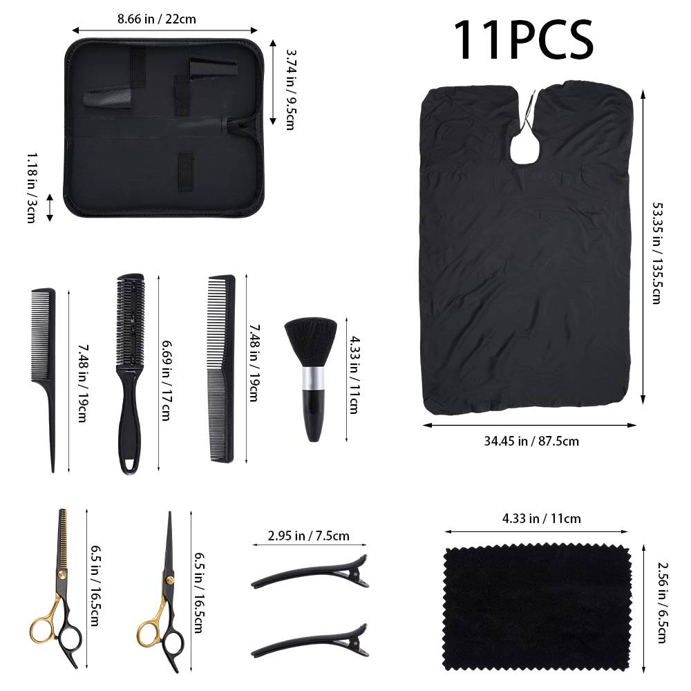 11-piece Hair Cutting Scissors Thinning Shears Set | Black & Gold