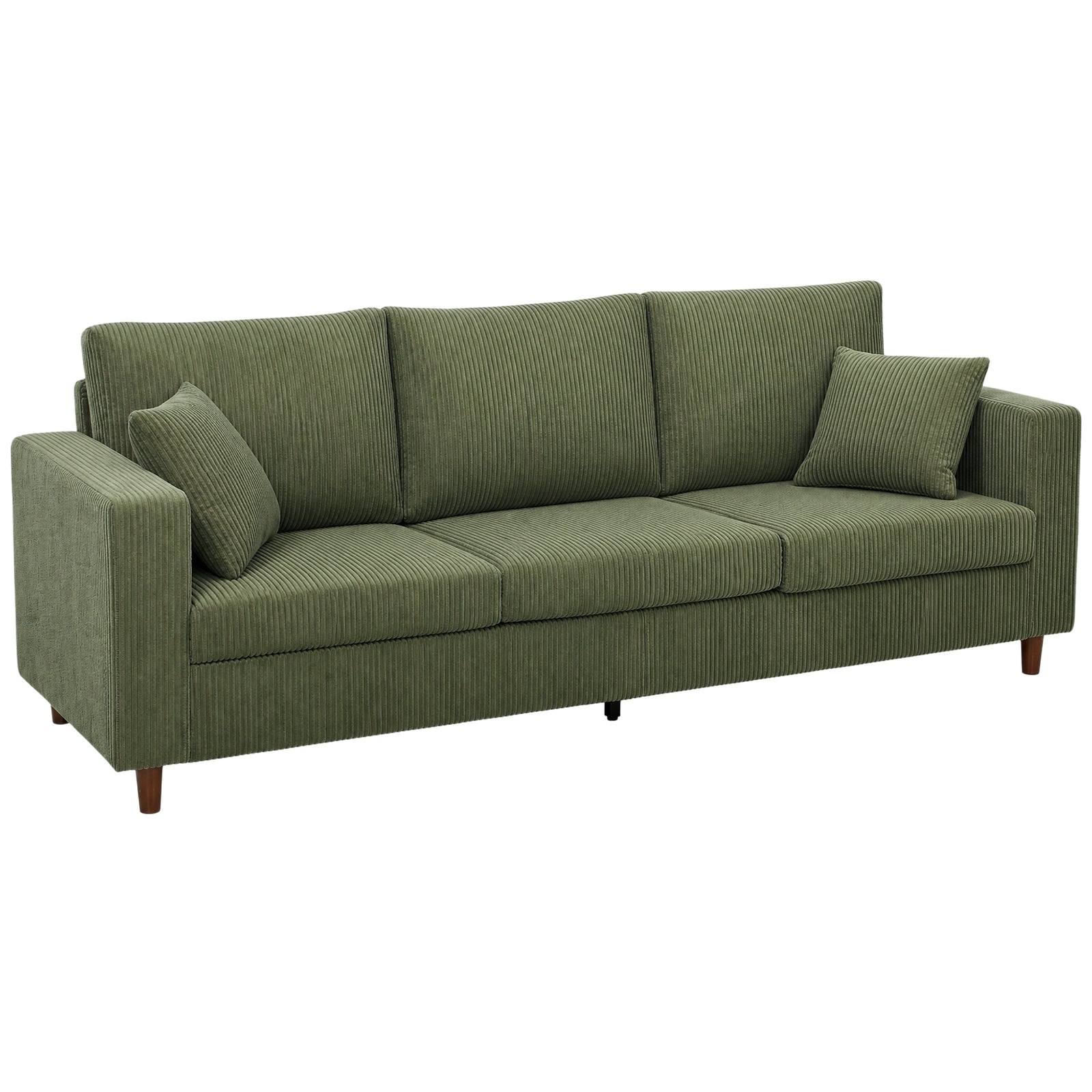 3 Seater Sofa With Wide Seat, Corduroy Upholstered | Green