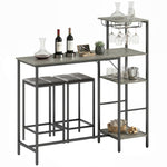 3pcs Breakfast Bar Table And Stools Set 4-tier Shelving | Grey