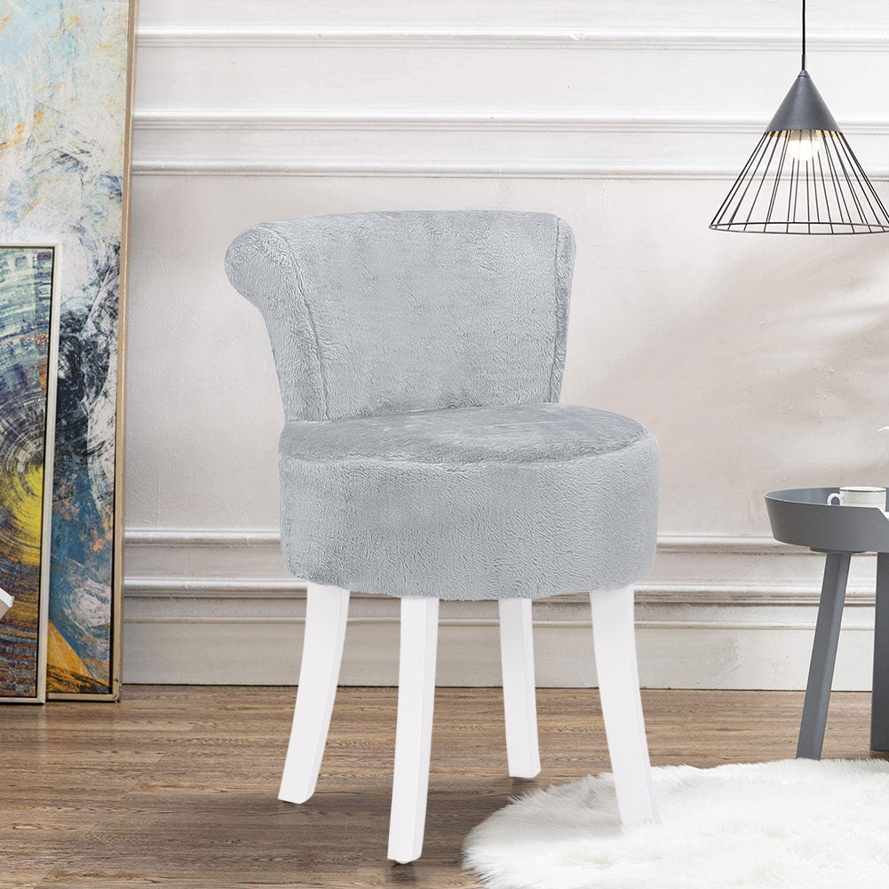 Modern Plush Upholstered Dressing Chair With White Legs Small Vanity Makeup Chair