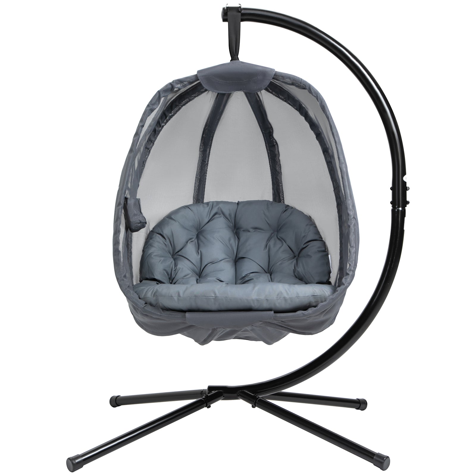 Folding Textelin Swing Hammock Egg With Side Pocket, Cushion | Gray