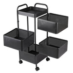 Multi-layer Storage Shelf Trolley 3/4/5 Tier Square Organizer Rack With Swivel Design For Kitchen | Medium | Black