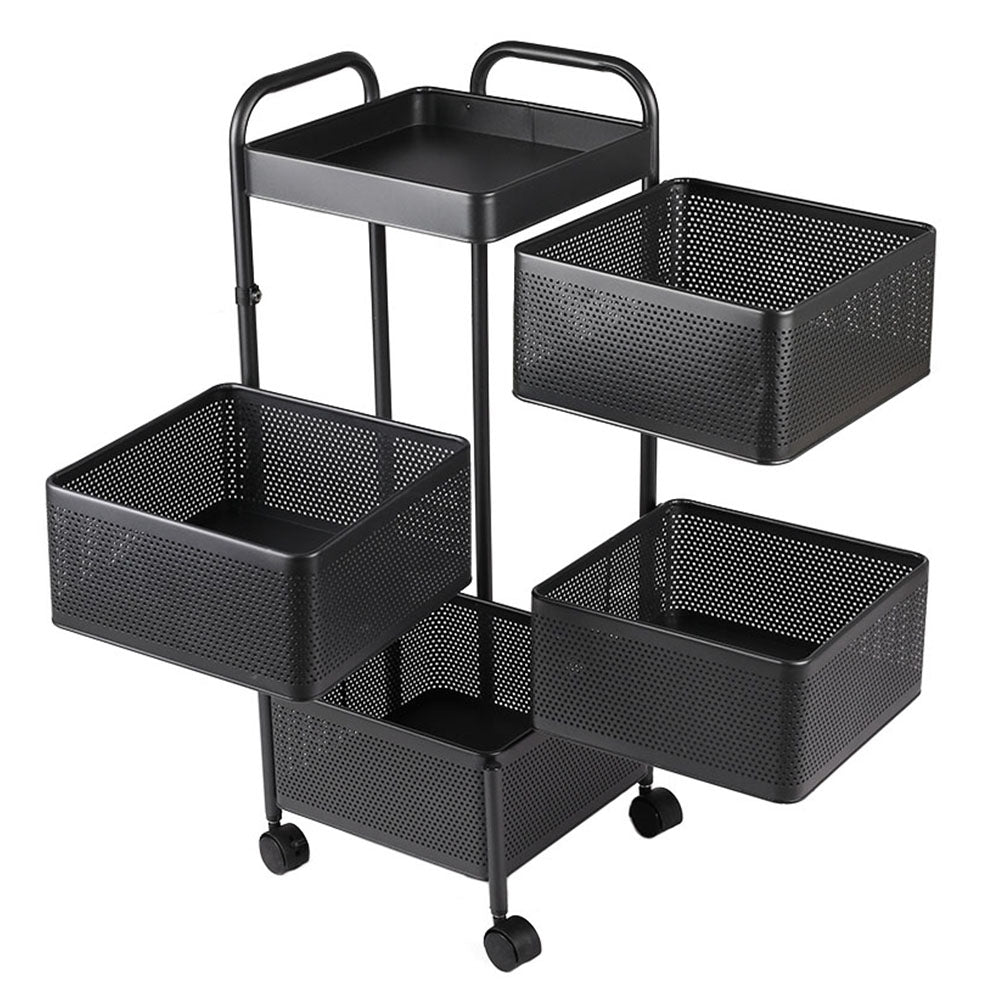 Multi-layer Storage Shelf Trolley 3/4/5 Tier Square Organizer Rack With Swivel Design For Kitchen | Medium | Black