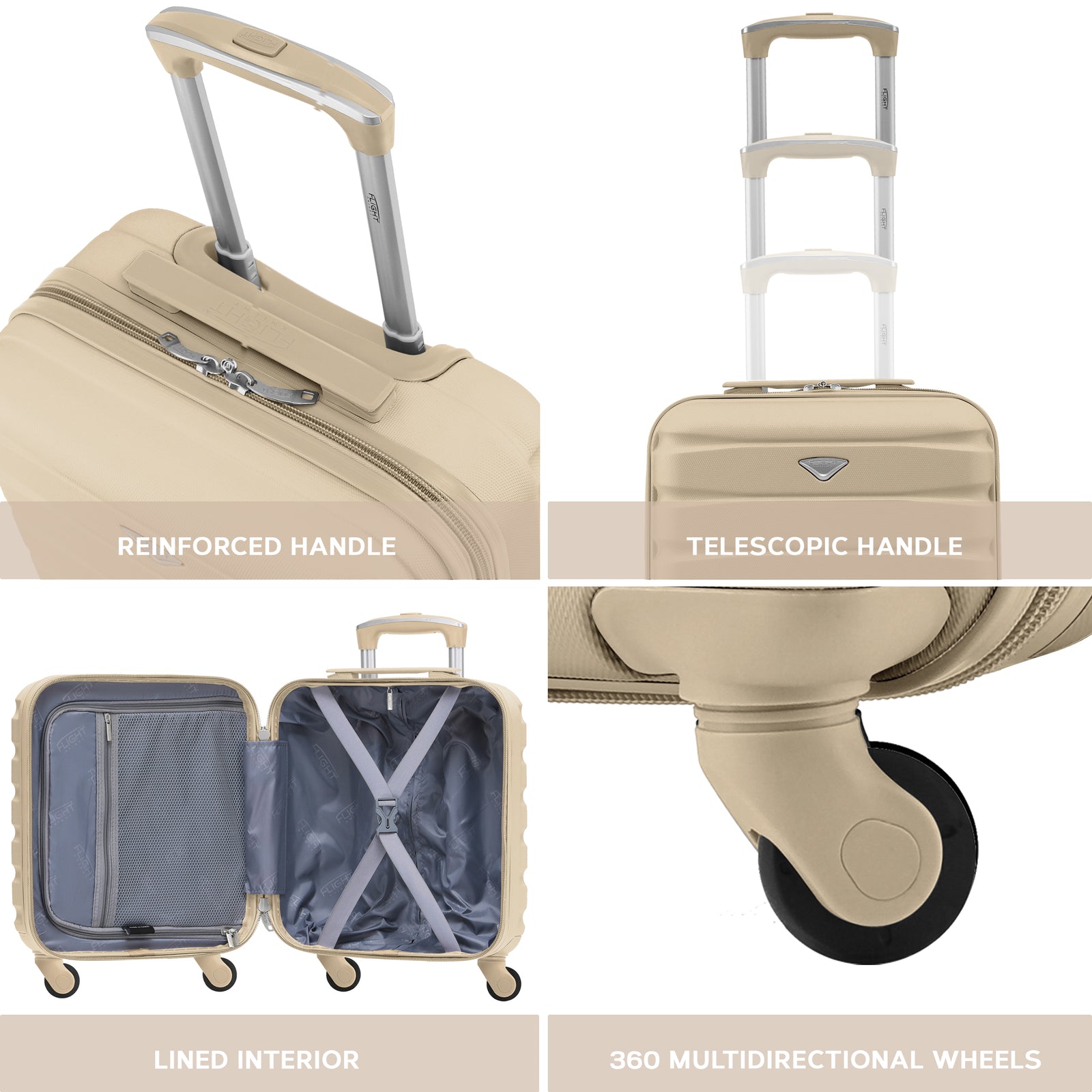45x36x20cm Lightweight Underseat Cabin Carry On Suitcase - 100+ Airline Approved - Hard Shell Luggage - 4 Wheels | 45 x 36 x 20cm | Champagne