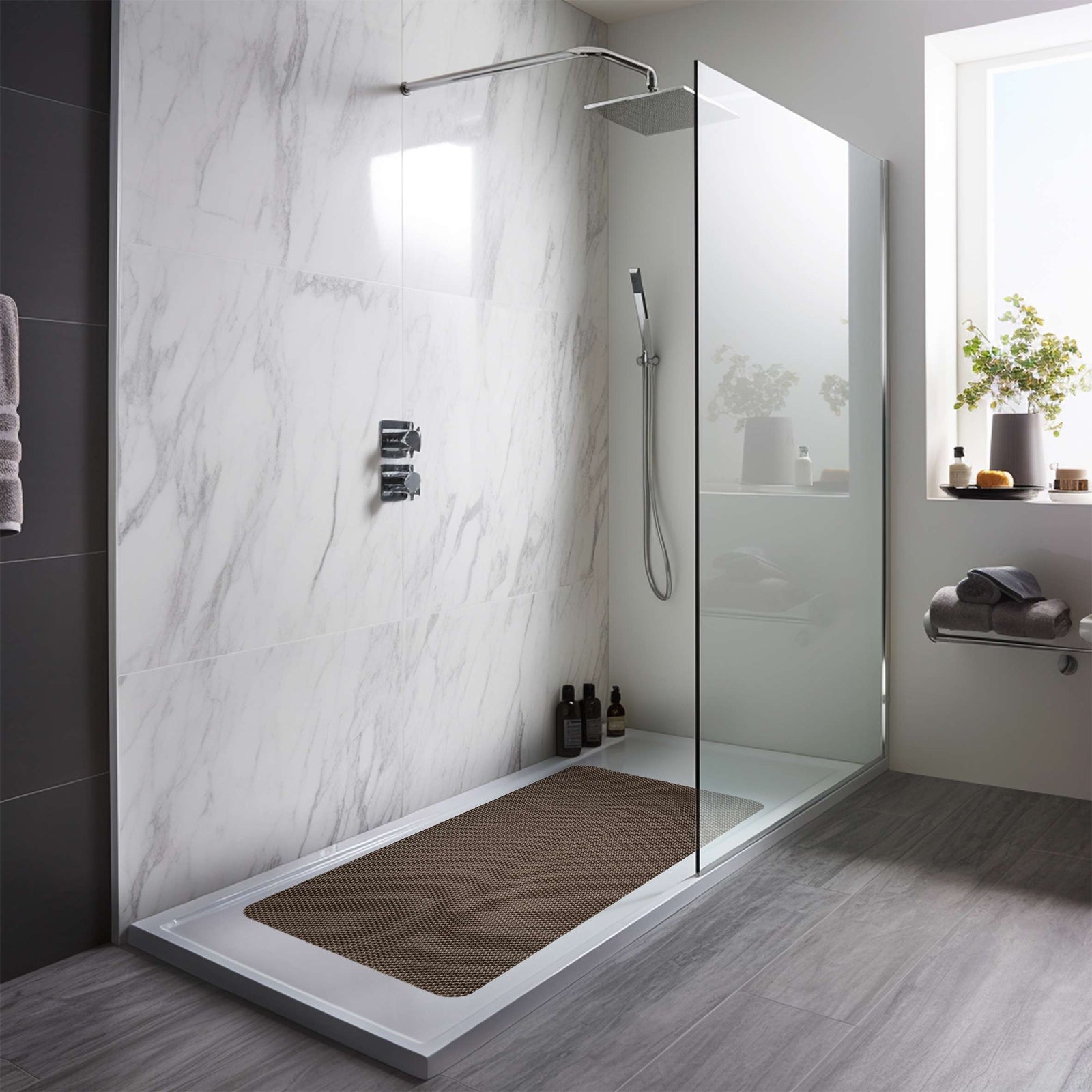 Reversible Pvc Shower Mat In Dual-colour | 100cm x 40cm | Brown & Grey