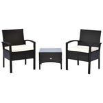 3pc Garden Rattan Bistro Set Dining Table 2 Seater Chair | Brown