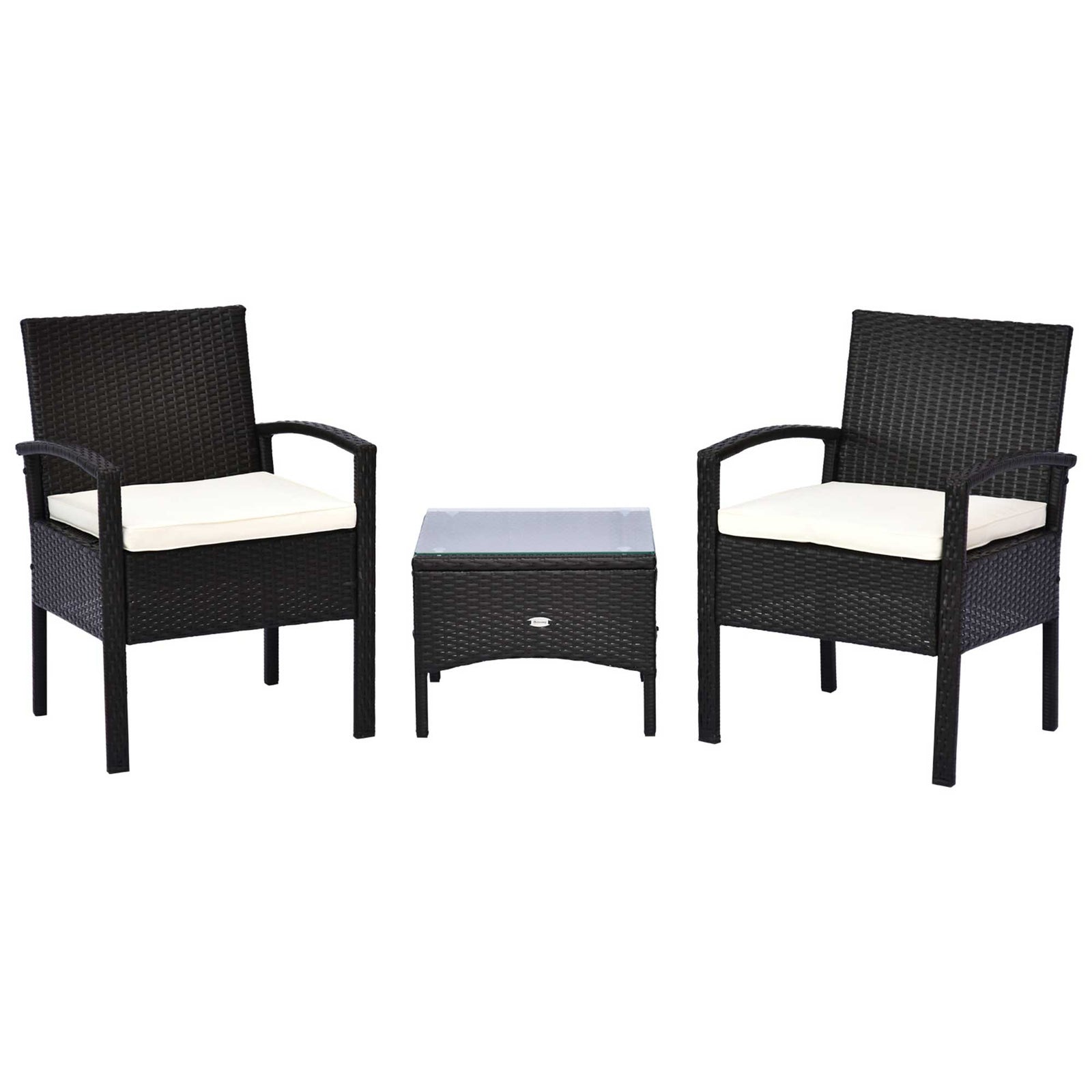 3pc Garden Rattan Bistro Set Dining Table 2 Seater Chair | Brown