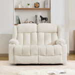 Lovell 2 Seat Manual Recliner Sofa With Cup Holders | Cream