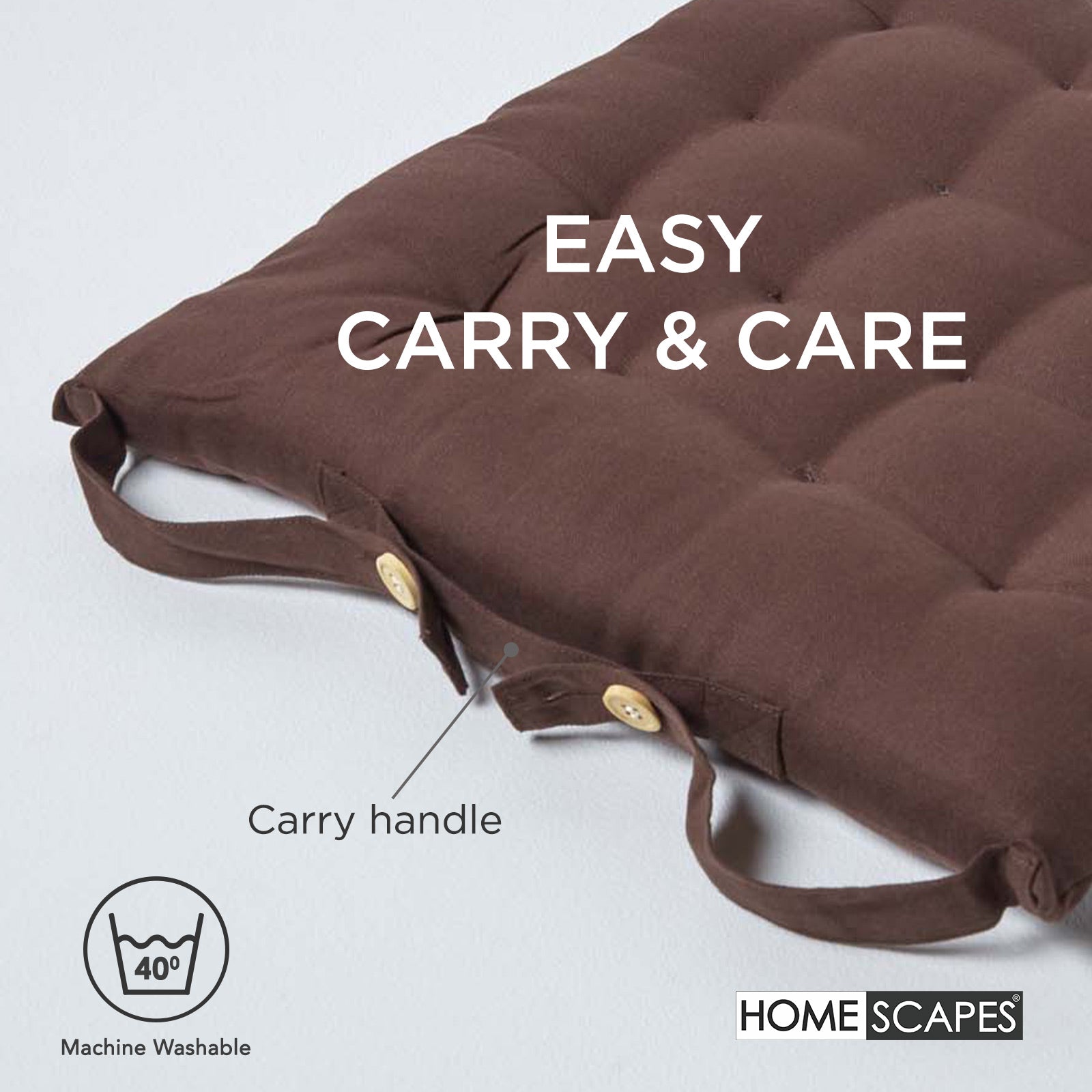 100% Cotton Seat Pads Plain Chair Cushions For Dining Room, Kitchen, Or Outdoor Garden Use | Set-of-4 | Chocolate