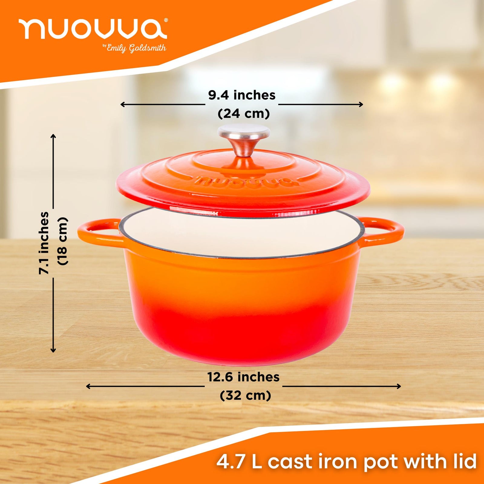 Cast Iron Dutch Oven With Lid Casserole - 24cm (4.7l) | Orange