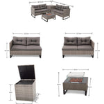 Palma Rattan Corner Fire Pit 4 Seater - Grey