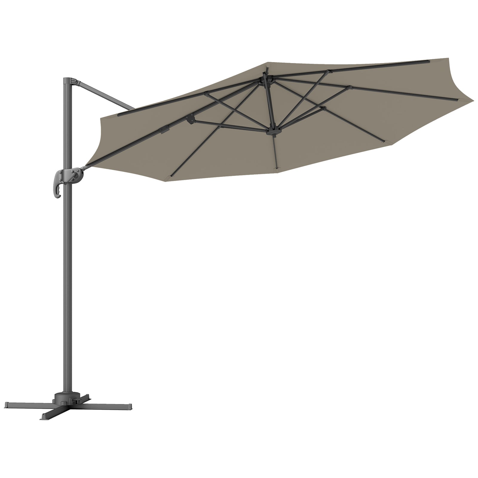 3x3m Cantilever Parasol W/ 360° Crank Handle Tilt | Light Grey