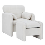 Chenille Upholstered Armchair With Footstool | White