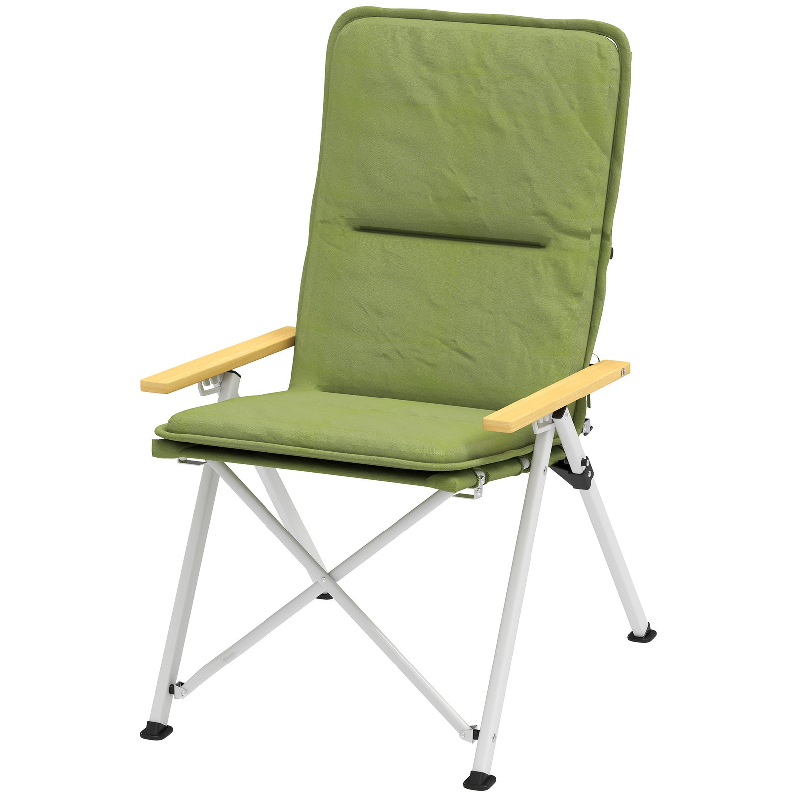 Padded Camp Chair Outdoor High Back Folding Recliner W/ Bag | Green