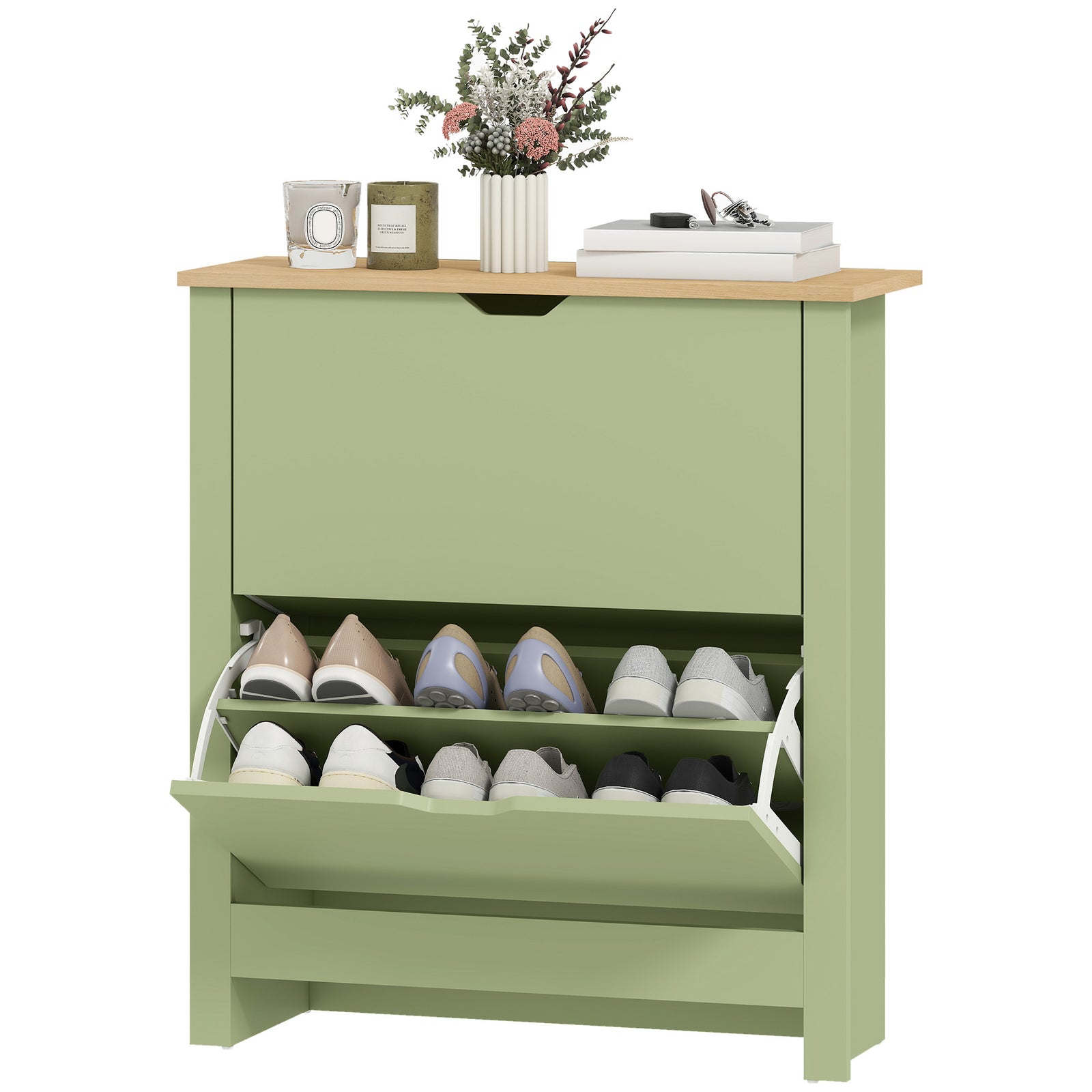 12-shoe Storage Cabinet 4 Shelves 2 Drawers Tabletop | Green