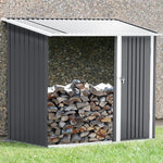 Steel Outdoor Storage Shed With Firewood Log Rack Waterproof Metal Garden Tool Organizer | One Size | Charcoal Black