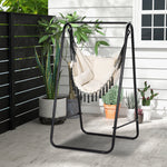Patio Hammock Chair With Stand,  Cushion, Armrest, Hooks | Cream