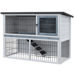 Rabbit Hutch W/ Removable Tray Openable Top For Indoors & Outdoors Grey