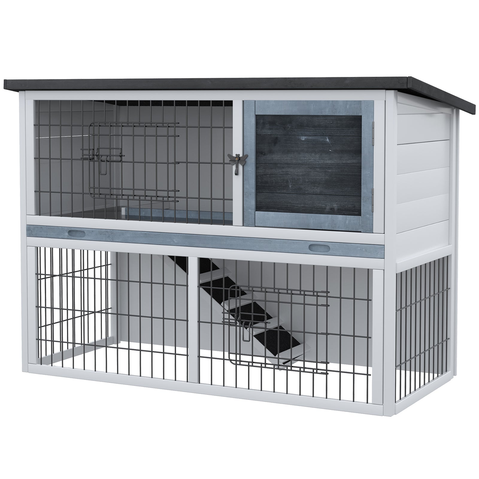 Rabbit Hutch W/ Removable Tray Openable Top For Indoors & Outdoors Grey