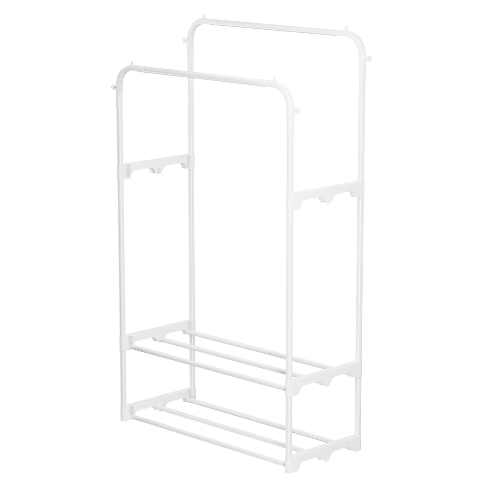 Double Rod Metal Clothes Rack Heavy Duty Garment Organizer With Shelves For Closet Or Bedroom | White