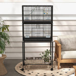 Two-tier Bird Cage On Wheels W/ Stand, For Canaries