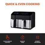 Dual-basket Smart Air Fryer, 3.5l + 6l Capacity,led Touchscreen, 8 Preset Cooking Modes, Easy To Clean, Non-stick, Overheat Protection