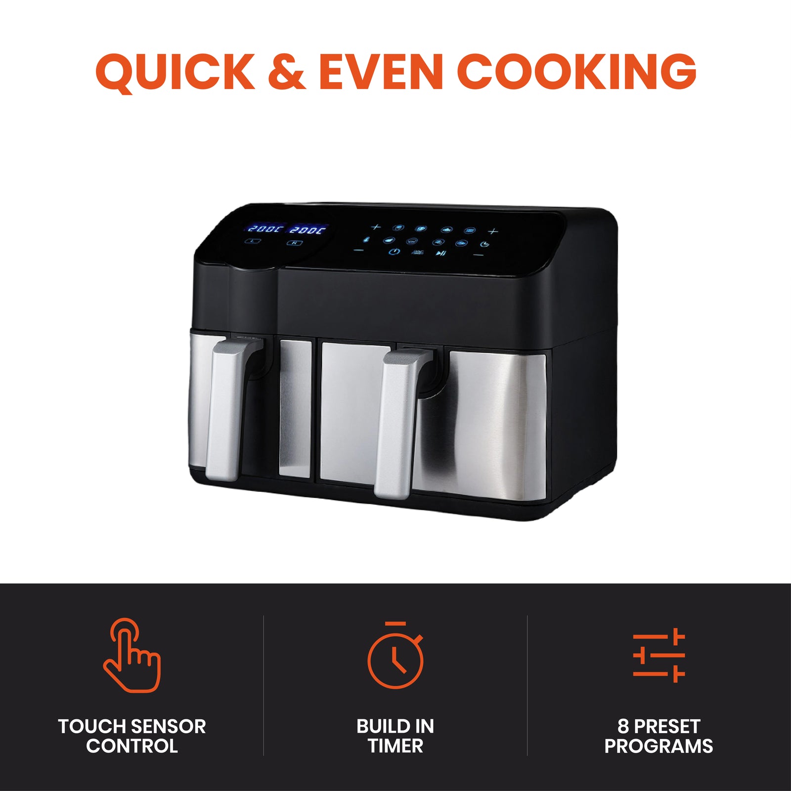 Dual-basket Smart Air Fryer, 3.5l + 6l Capacity,led Touchscreen, 8 Preset Cooking Modes, Easy To Clean, Non-stick, Overheat Protection