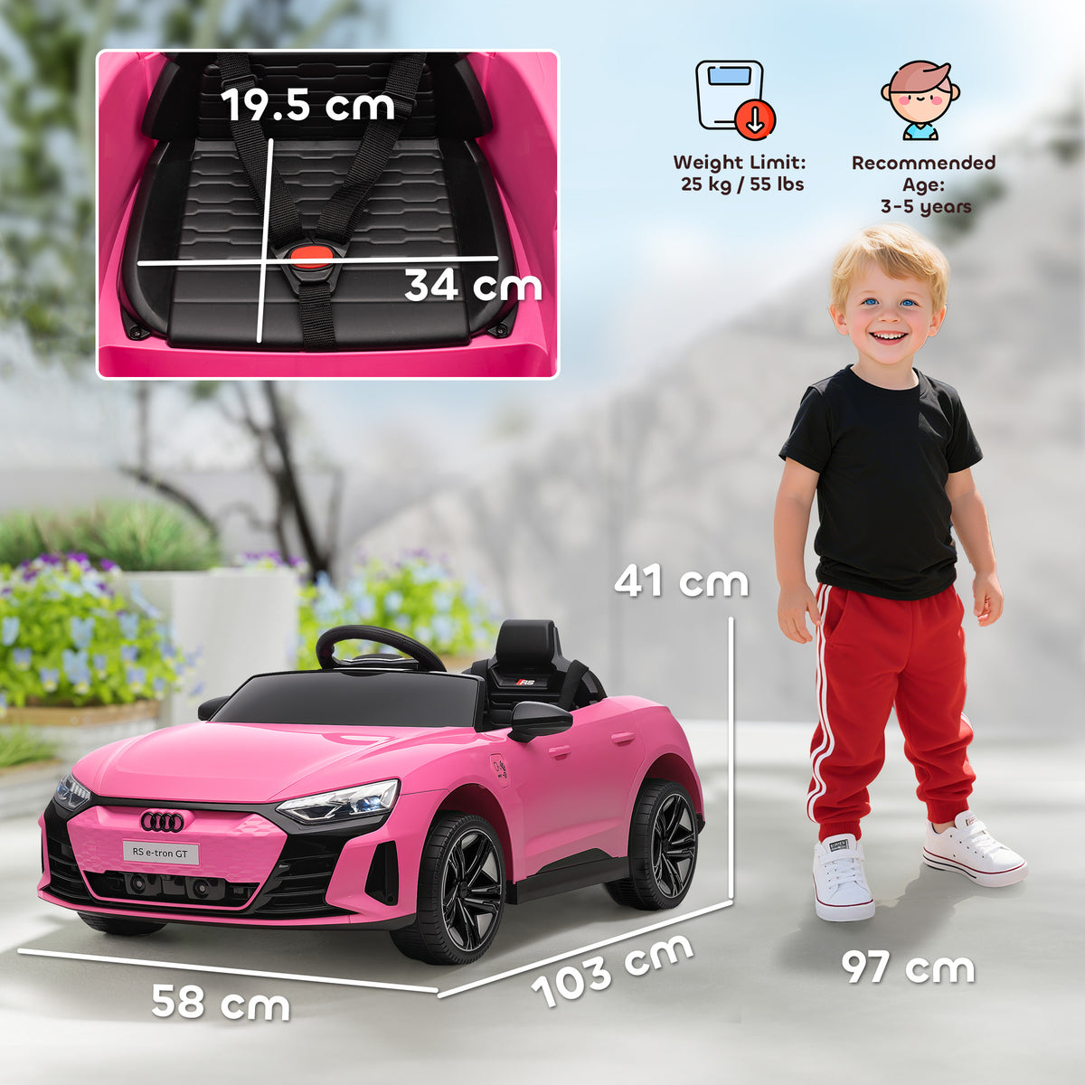 Audi Rs E-tron Gt Licensed 12v Kids Electric Ride On W/ Remote | Pink