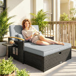 Double Garden Rattan Daybed With Storage Ottoman | Dark Grey